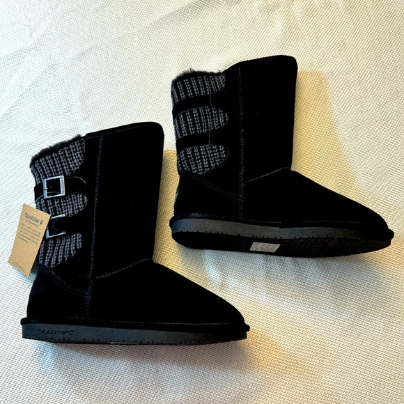 NWT bearpaw black sheep suede and wool lining women’s boots size 10 knit details - Picture 1 of 13